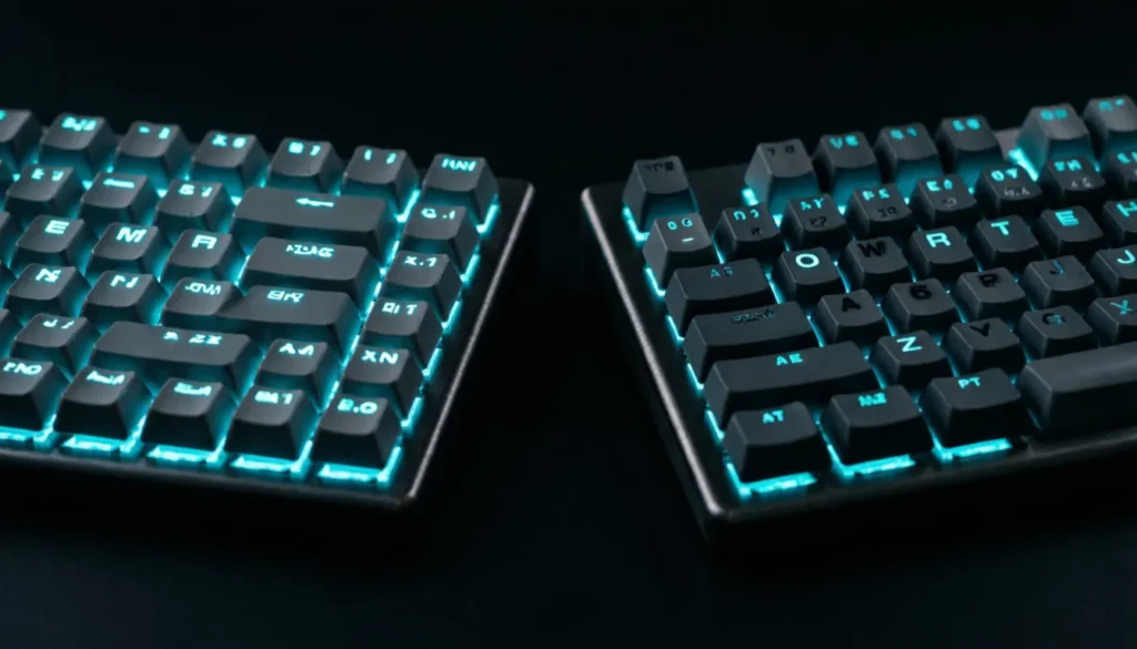 RGB backlighting comparison showing double shot keycap legends glowing through versus dye sub keycaps with dark legends